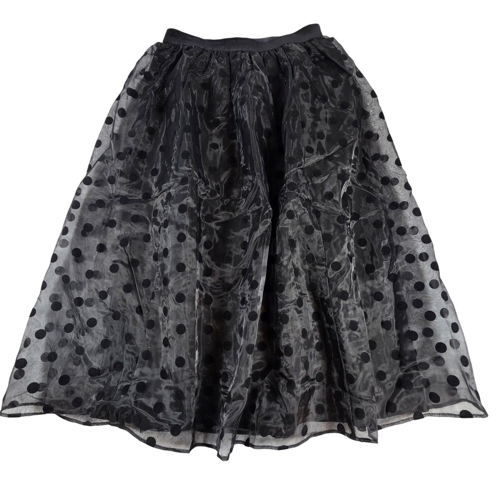 J.Crew Women XSP‎ Black Polka Dot Organza Midi Skirt Velvet Flocked Petite